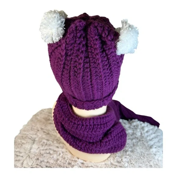Handmade Bright Purple Crochet Hat & Scarf Set – Cozy & Stylish - Picture 4 of 9